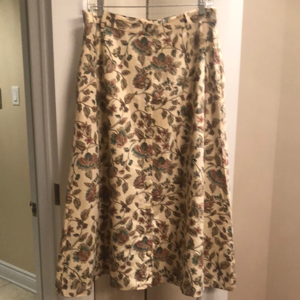 Vintage Floral Cream Linen Blend A-Line Skirt